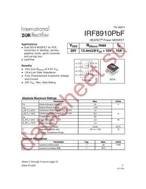 IRF8910PBF datasheet  